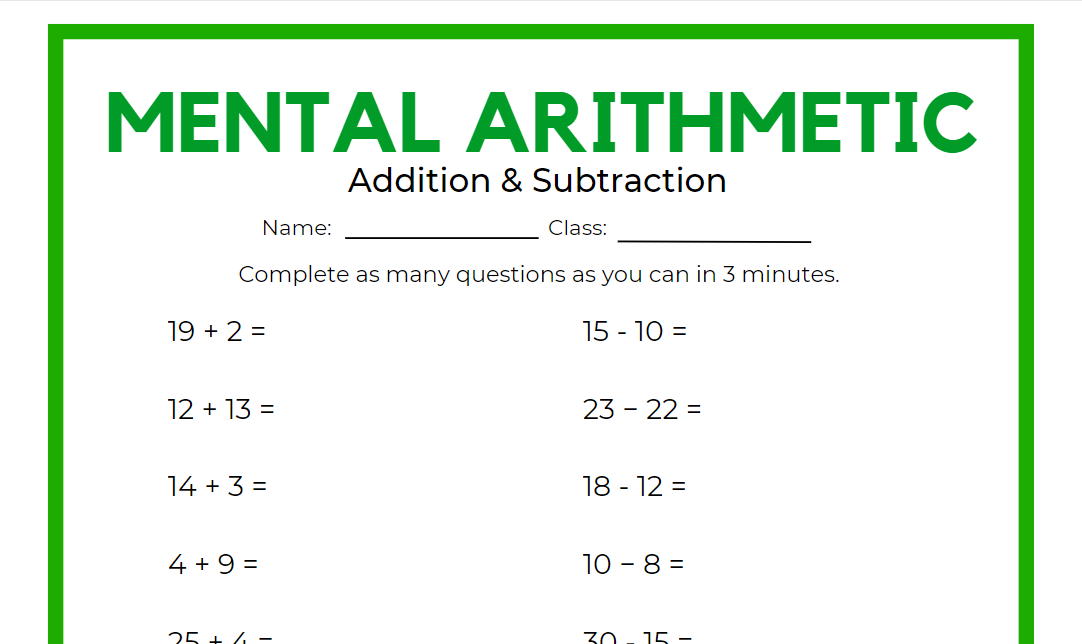 Mental Arithmetic - within 30 Add & Subtract 30以內加減